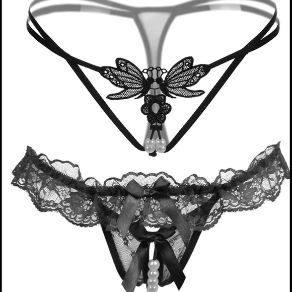 Black Lace 5 Pairs G-String Thong Panties Set - Picture 2 of 6